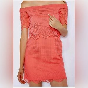 Topshop, size 10, coral, lace, cocktail dress. Worn once.
